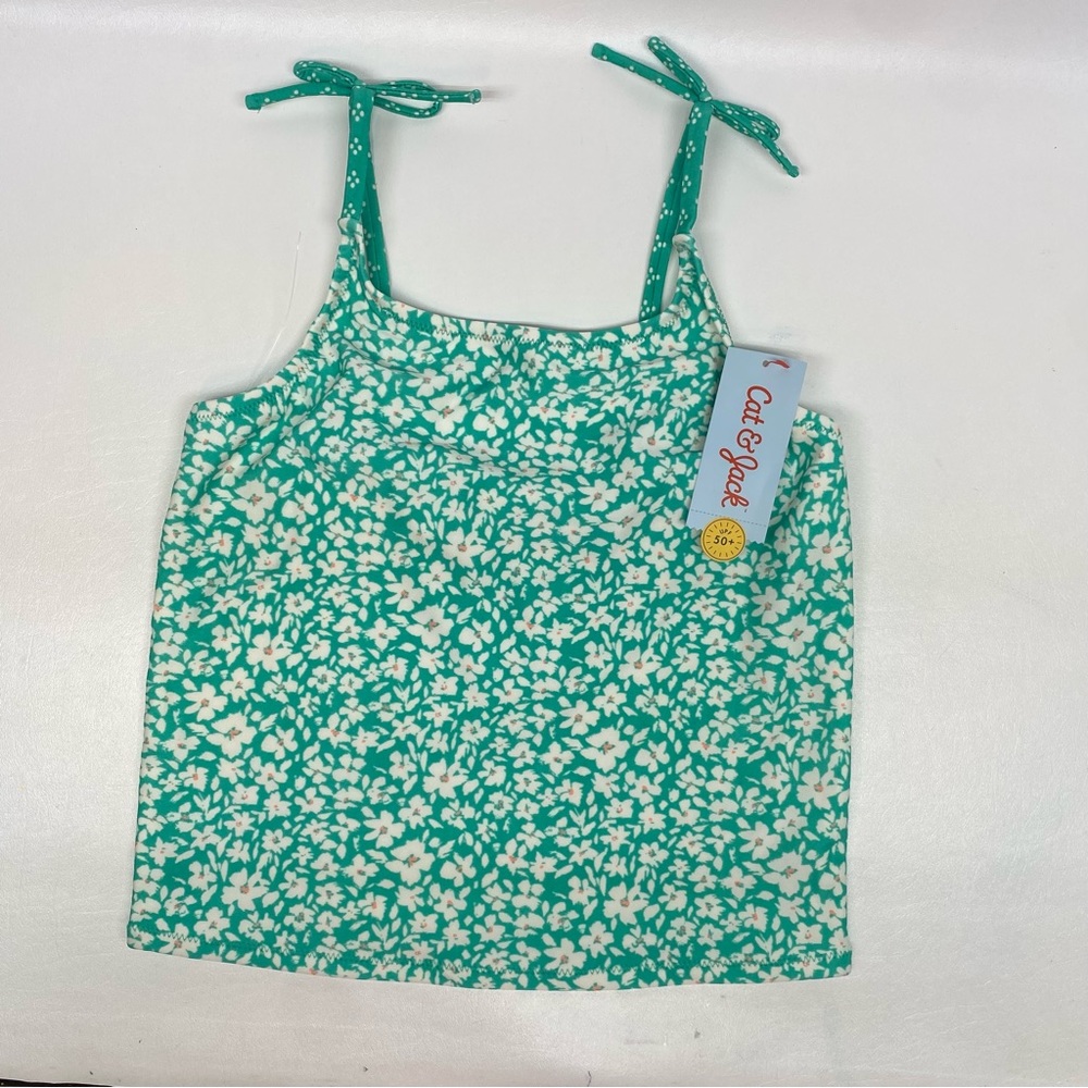 Cat & Jack Girls Tankini Swimwear Size XL (14/16) Green Floral Beach Suit Top